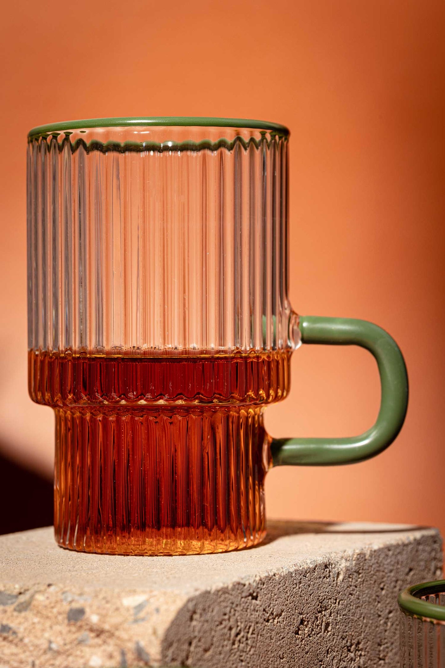 Flute glass tea cup set - Emerald Green
