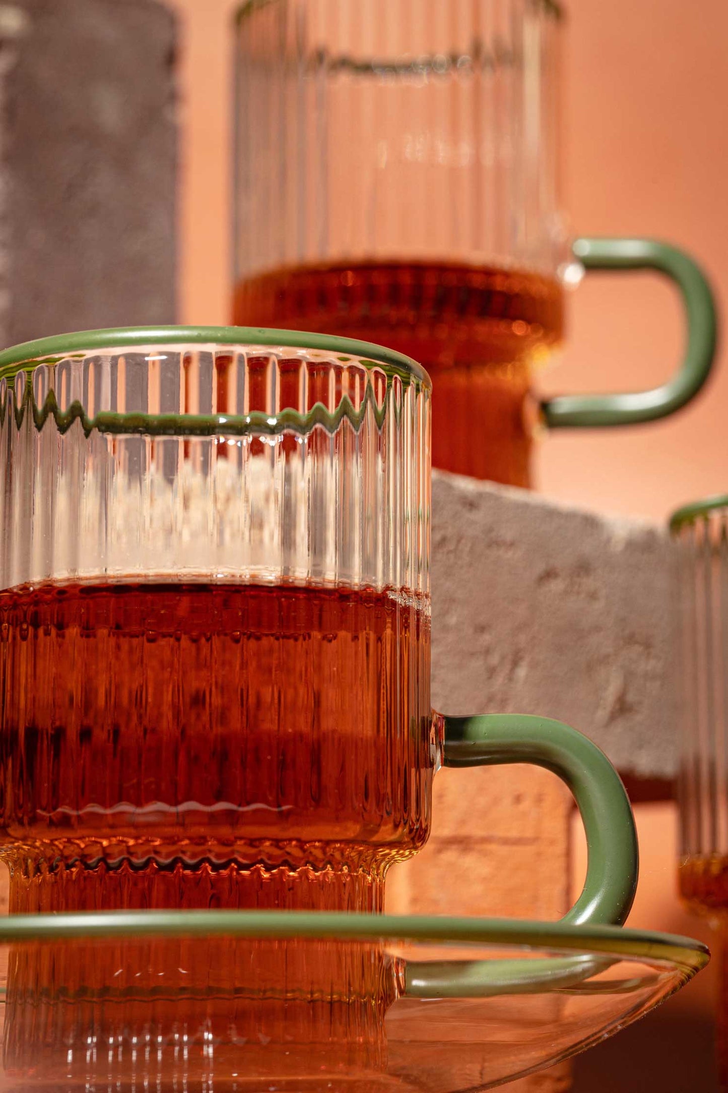 Flute glass tea cup set - Emerald Green